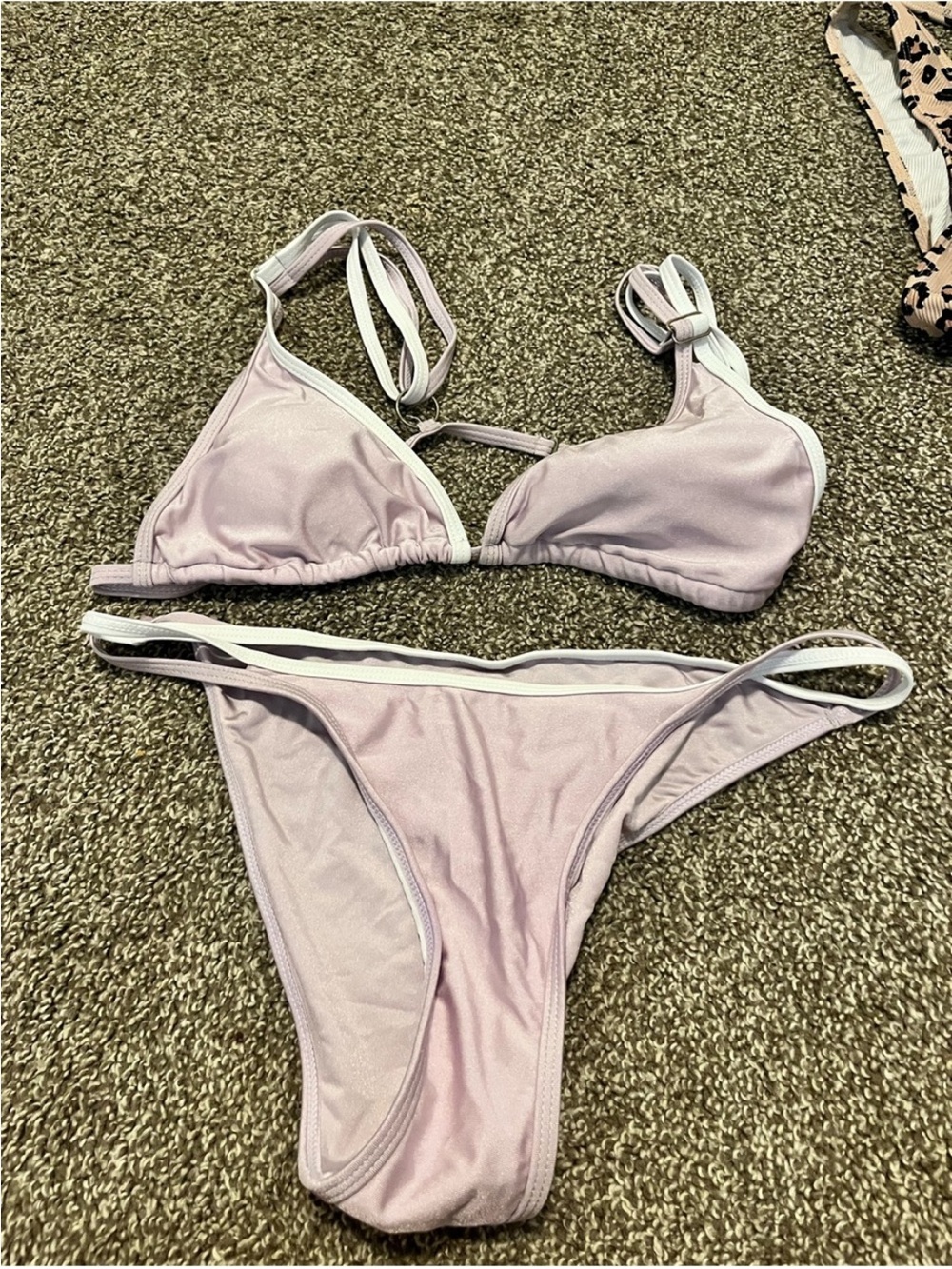 SHEIN Pale Lilac Triangle Bikini with White Trim